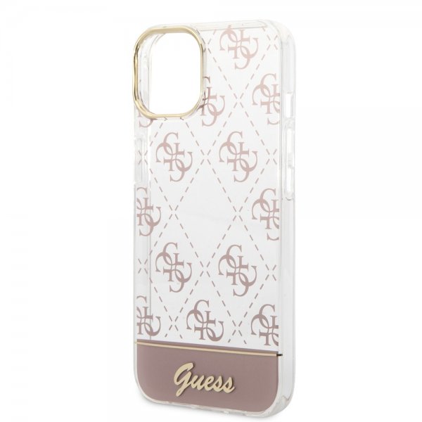 Guess iPhone 14 Skal Bottom Stripe Script Logo Rosa
