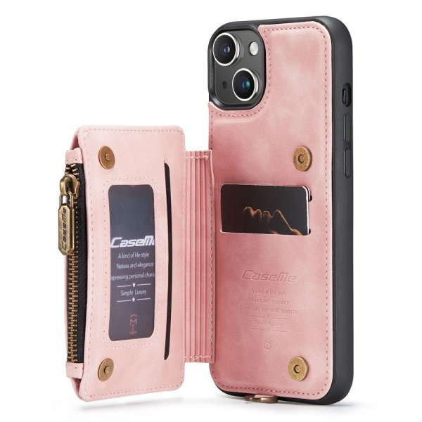 CaseMe iPhone 14 Skal C20 Kortfack Dragkedja Rosa