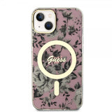 Guess iPhone 14 Skal Flower MagSafe Rosa