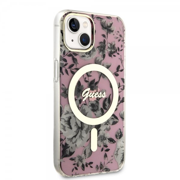 Guess iPhone 14 Skal Flower MagSafe Rosa