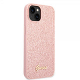 Guess iPhone 14 Skal Glitter Flakes Metal Logo Rosa