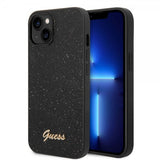 Guess iPhone 14 Skal Glitter Flakes Metal Logo Svart