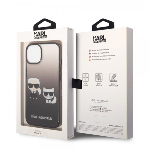 Karl Lagerfeld iPhone 14 Skal Karl & Choupette Gradient Svart