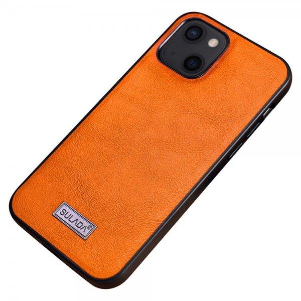 Sulada iPhone 14 Skal Lädertextur Orange