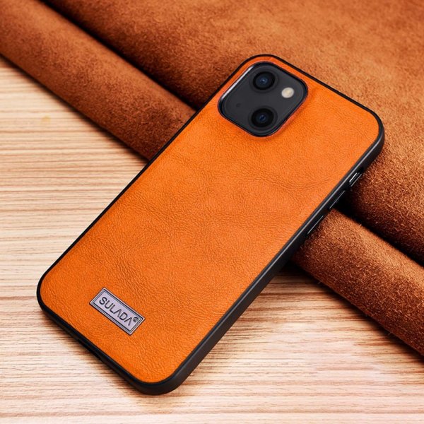Sulada iPhone 14 Skal Lädertextur Orange