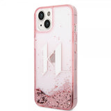 Karl Lagerfeld iPhone 14 Skal Liquid Glitter Big Logo Rosa
