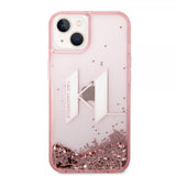 Karl Lagerfeld iPhone 14 Skal Liquid Glitter Big Logo Rosa