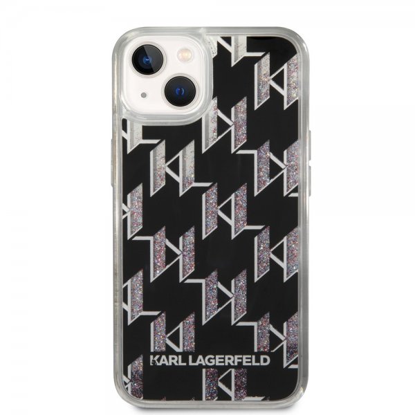 Karl Lagerfeld iPhone 14 Skal Liquid Glitter Monogram Svart