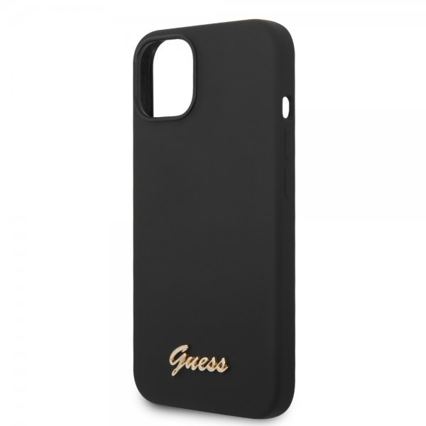 Guess iPhone 14 Skal Liquid Silicone Metal Logo Svart