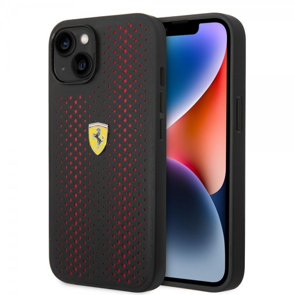 Ferrari iPhone 14 Skal Logo Perforerad Röd