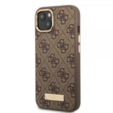 Guess iPhone 14 Skal Metal Plate Logo MagSafe Brun