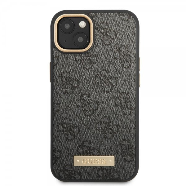 Guess iPhone 14 Skal Metal Plate Logo MagSafe Svart