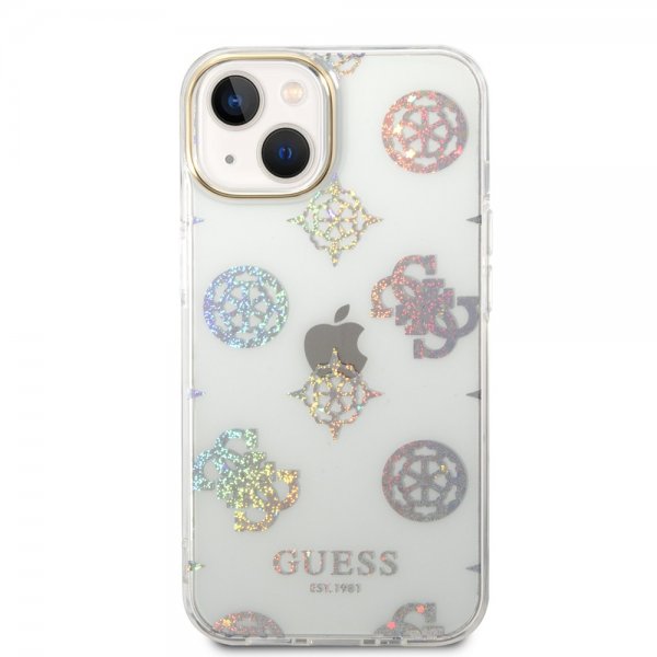 Guess iPhone 14 Skal Peony Glitter Vit