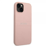 Guess iPhone 14 Skal Saffiano Metal Logo Stripes Rosa