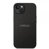 Guess iPhone 14 Skal Saffiano Metal Logo Stripes Svart