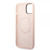 Guess iPhone 14 Skal Silicone Metal Plate MagSafe Rosa