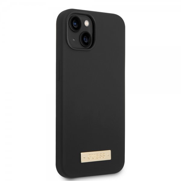 Guess iPhone 14 Skal Silicone Metal Plate MagSafe Svart