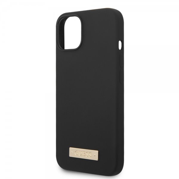 Guess iPhone 14 Skal Silicone Metal Plate MagSafe Svart