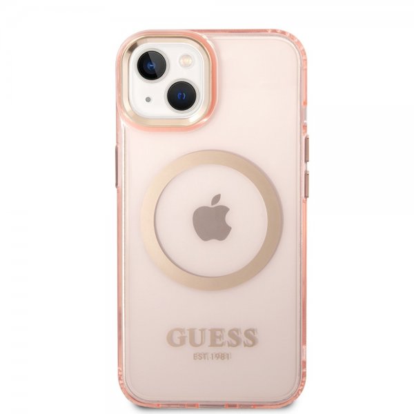 Guess iPhone 14 Skal Translucent MagSafe Rosa
