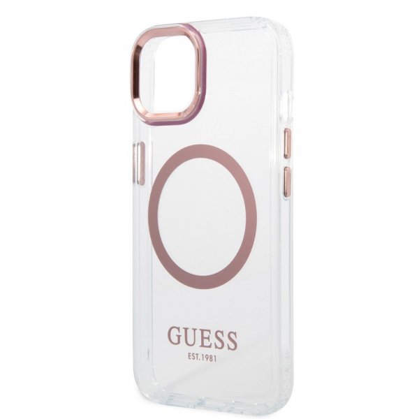 Guess iPhone 14 Skal Transparent MagSafe Rosa Transparent