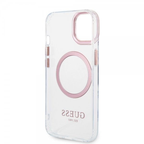 Guess iPhone 14 Skal Transparent MagSafe Rosa Transparent