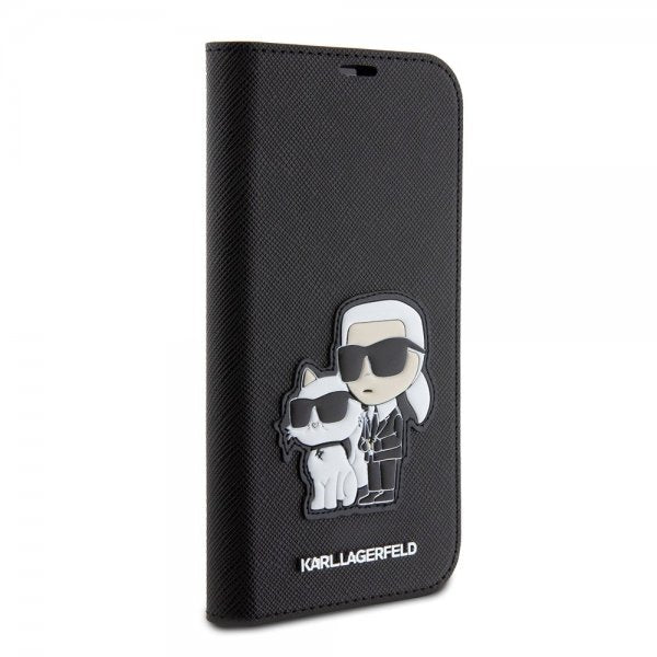 Karl Lagerfeld iPhone 15 Fodral NFT Karl & Choupette Patch Saffiano Svart