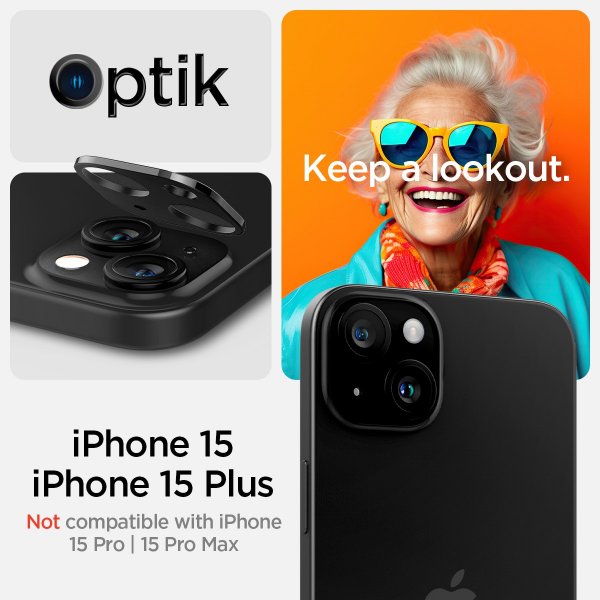 Spigen iPhone 14/15/14 Plus/15 Plus Kameraskydd Glas.tR Optik Svart 2-pack
