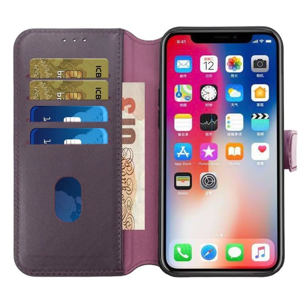 Rvelon iPhone 15 Fodral Äkta Läder Lila