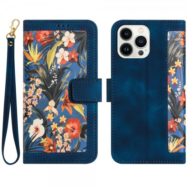 iPhone 15 Plus Fodral Blommönster Mörkblå