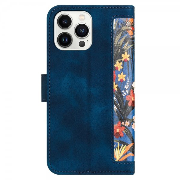 iPhone 15 Plus Fodral Blommönster Mörkblå