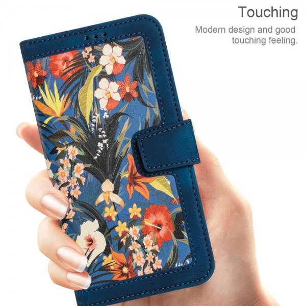 iPhone 15 Plus Fodral Blommönster Mörkblå