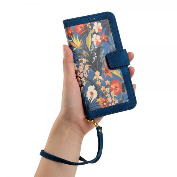 iPhone 15 Plus Fodral Blommönster Mörkblå