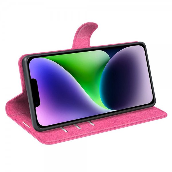 iPhone 15 Plus Fodral Litchi Magenta