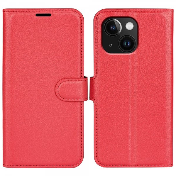iPhone 15 Plus Fodral Litchi Röd