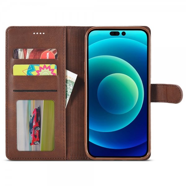 Lc.Imeeke iPhone 15 Plus Fodral med Kortfack Stativfunktion Mörkbrun