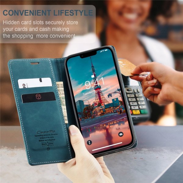 CaseMe iPhone 15 Plus Fodral Retro Flip Petrol