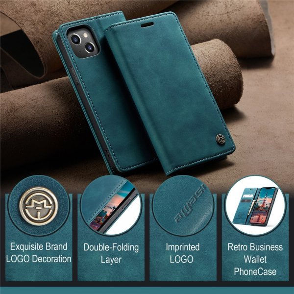 CaseMe iPhone 15 Plus Fodral Retro Flip Petrol