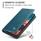 CaseMe iPhone 15 Plus Fodral Retro Flip Petrol