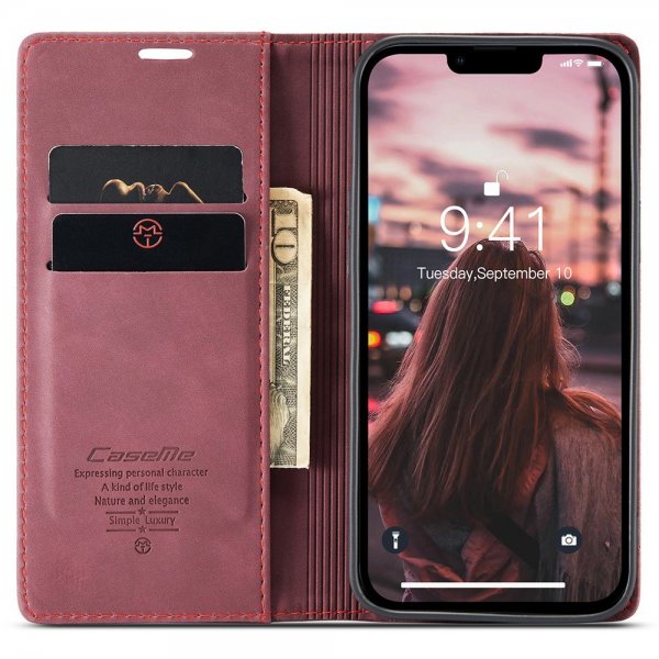 CaseMe iPhone 15 Plus Fodral Retro Flip Röd