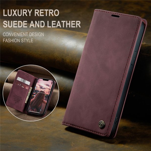 CaseMe iPhone 15 Plus Fodral Retro Flip Röd