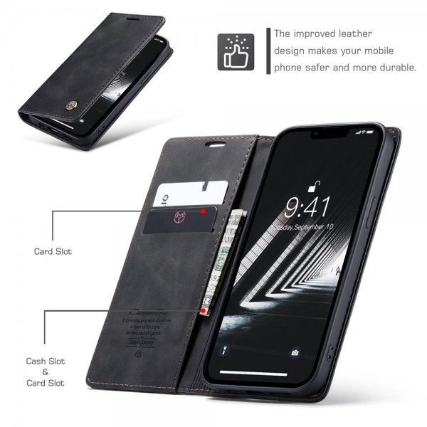 CaseMe iPhone 15 Plus Fodral Retro Flip Svart