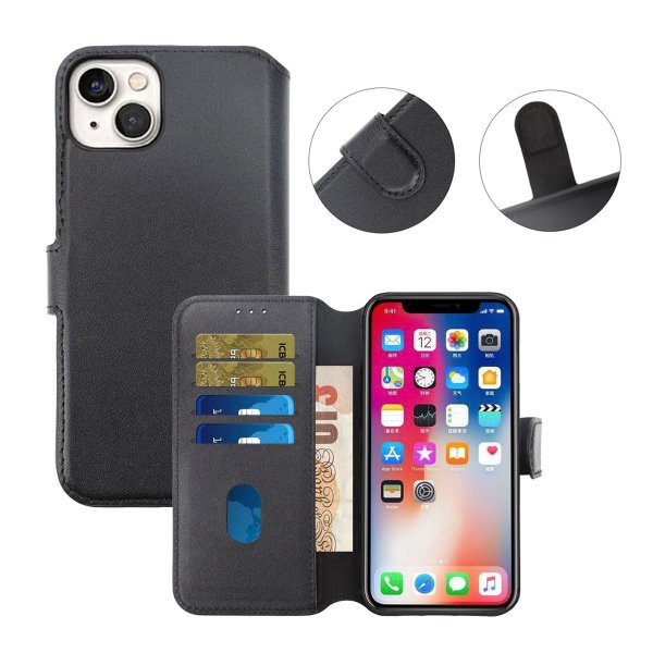 Rvelon iPhone 15 Plus Fodral Äkta Läder Svart
