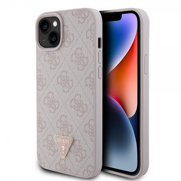 Guess iPhone 15 Plus Skal 4G Metal Triangle Strass Rosa