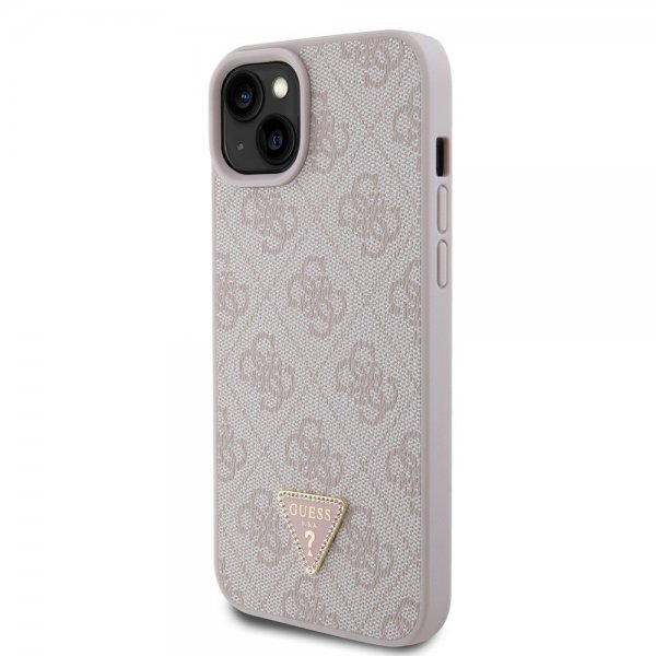 Guess iPhone 15 Plus Skal 4G Metal Triangle Strass Rosa