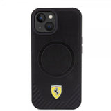 Ferrari iPhone 15 Plus Skal Carbon PU Leather MagSafe Svart