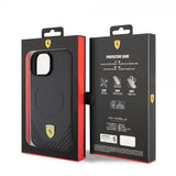 Ferrari iPhone 15 Plus Skal Carbon PU Leather MagSafe Svart