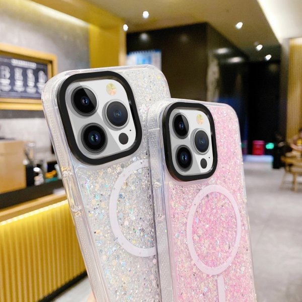 iPhone 15 Plus Skal Glitter MagSafe Blå