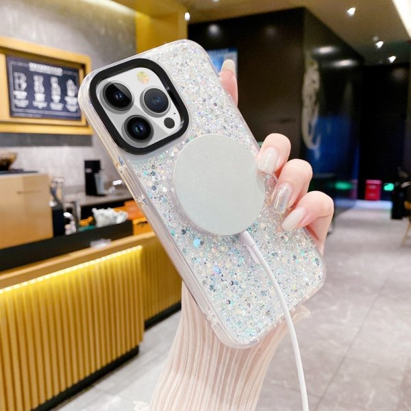 iPhone 15 Plus Skal Glitter MagSafe Vit