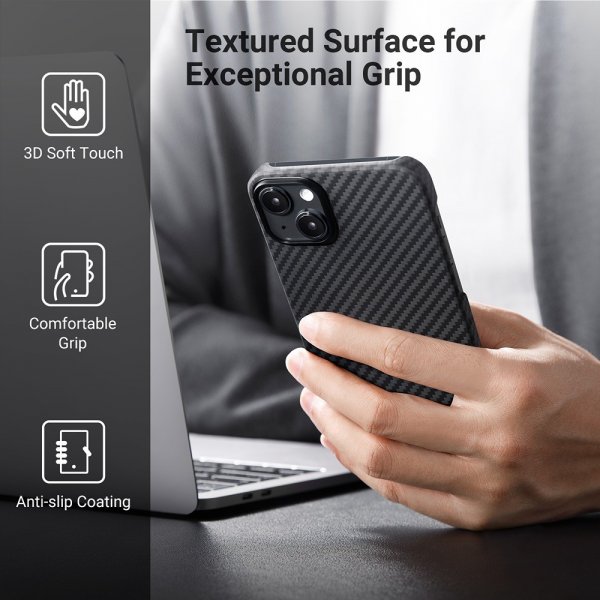 Pitaka iPhone 15 Plus Skal MagEZ Case 4 Black/Grey Twill
