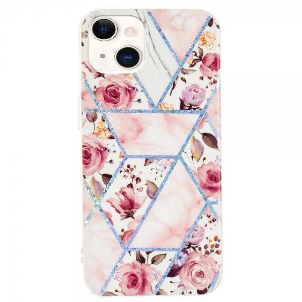 iPhone 15 Plus Skal Marmormönster Rosor Rosa